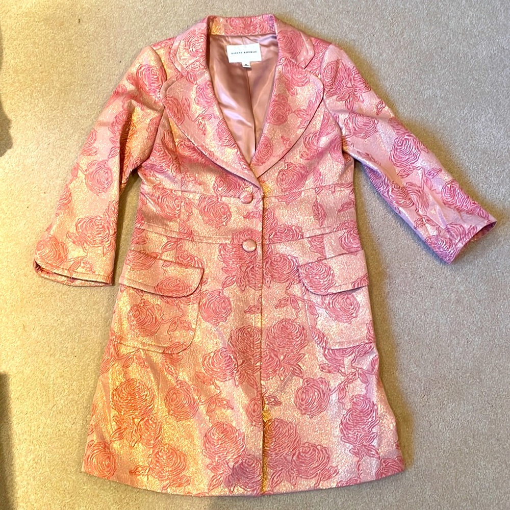Like new Banana Republic sparkly rosette 50s style long jacket medium - Picture 2 of 13
